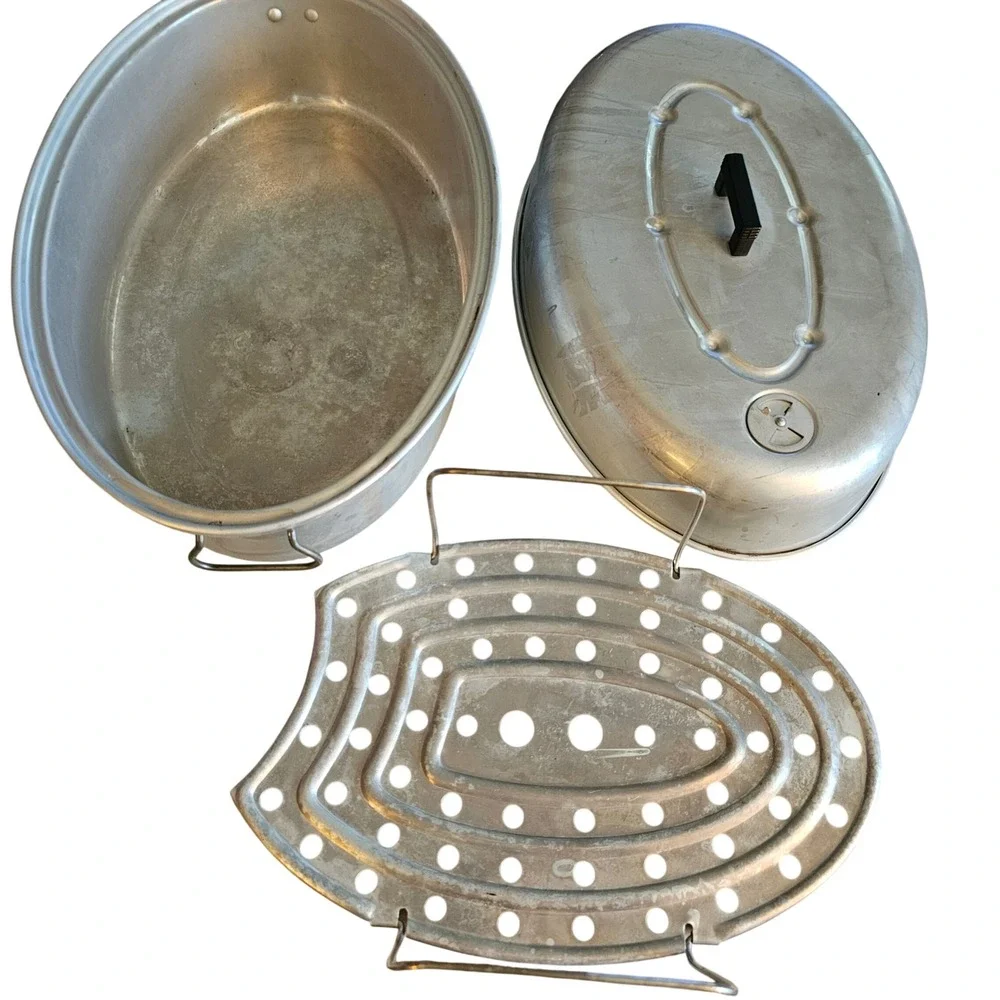 Vintage 1950s‎ Wear-Ever 2635 Oval Aluminum Roaster Pan Lid Rack USA Bakelite